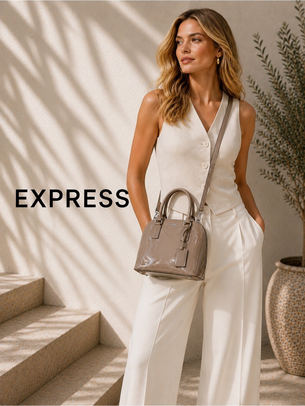 Classic Patent Leather Satchel in Taupe